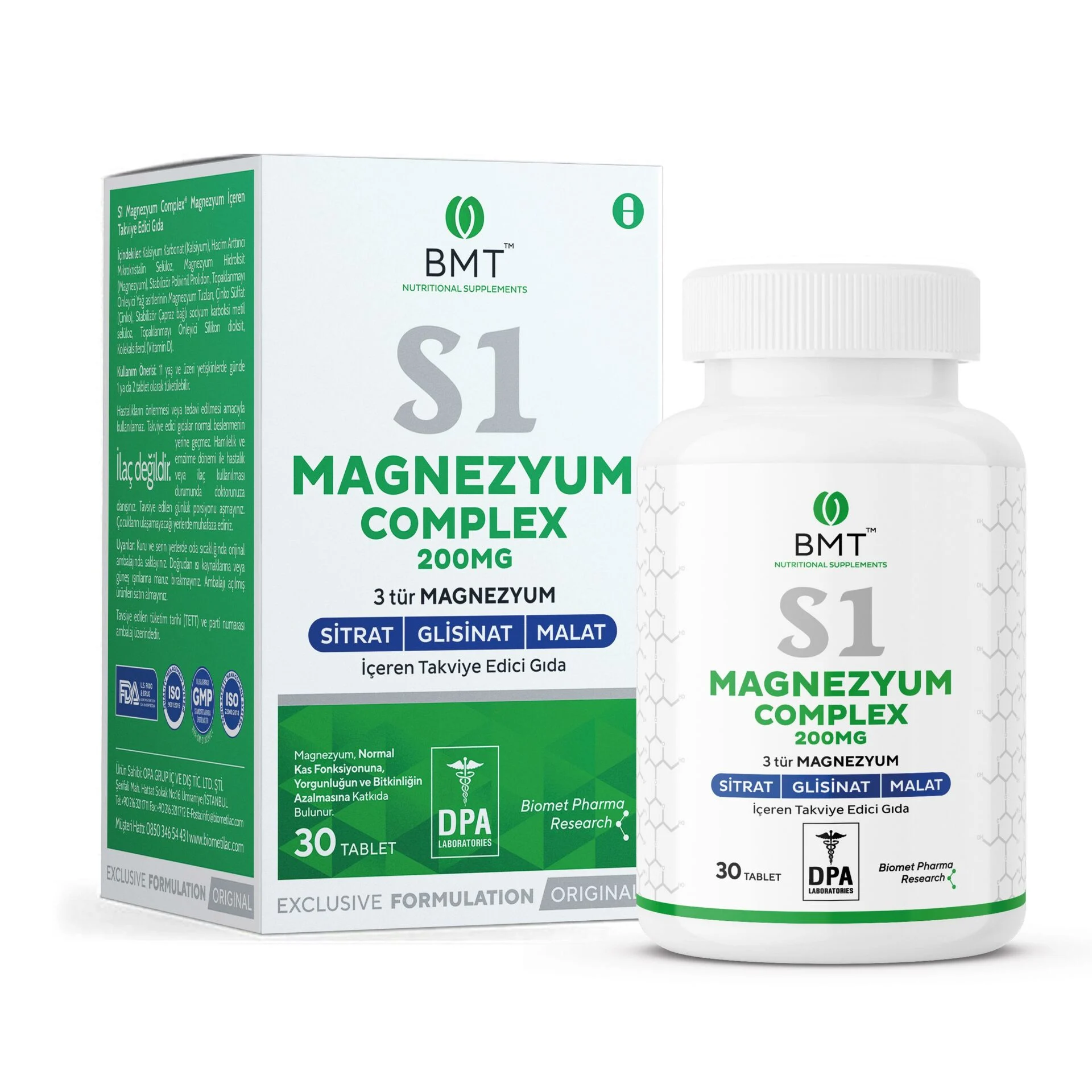BİOMET S1 Magnezyum Complex Sitrat Malat Glisinat 30 Tablet