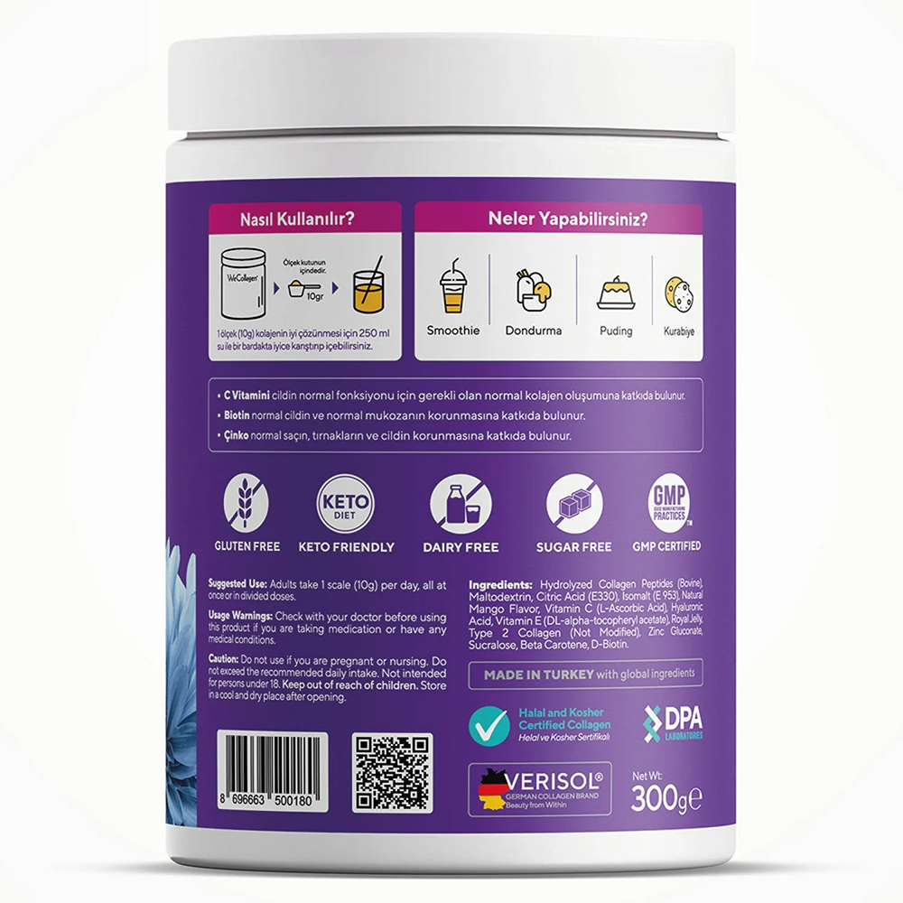 WeCollagen Tip 1-2-3 Patentli Toz Kolajen 5000mg Mango Aromalı 300 Gr