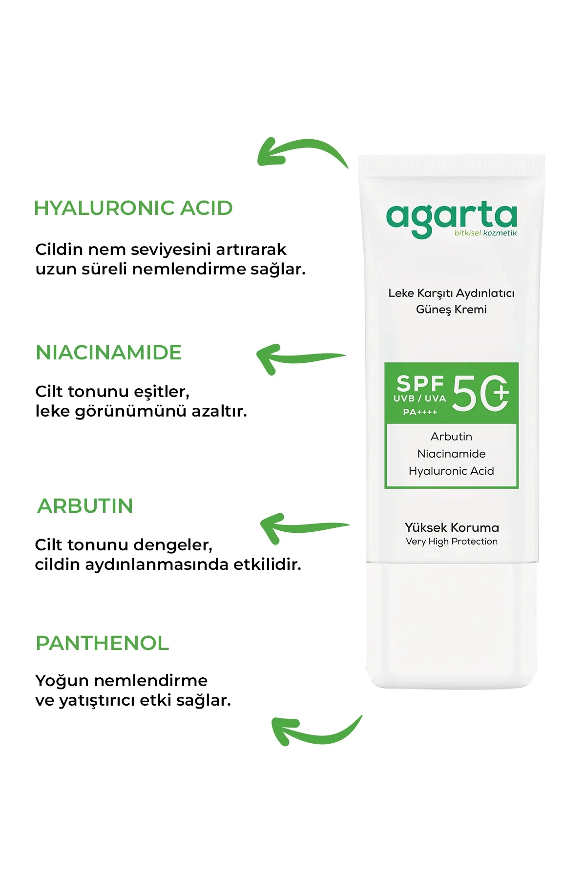 AGARTA Leke Karşıtı Aydınlatıcı 50+ SPF Güneş Kremi 50 ML