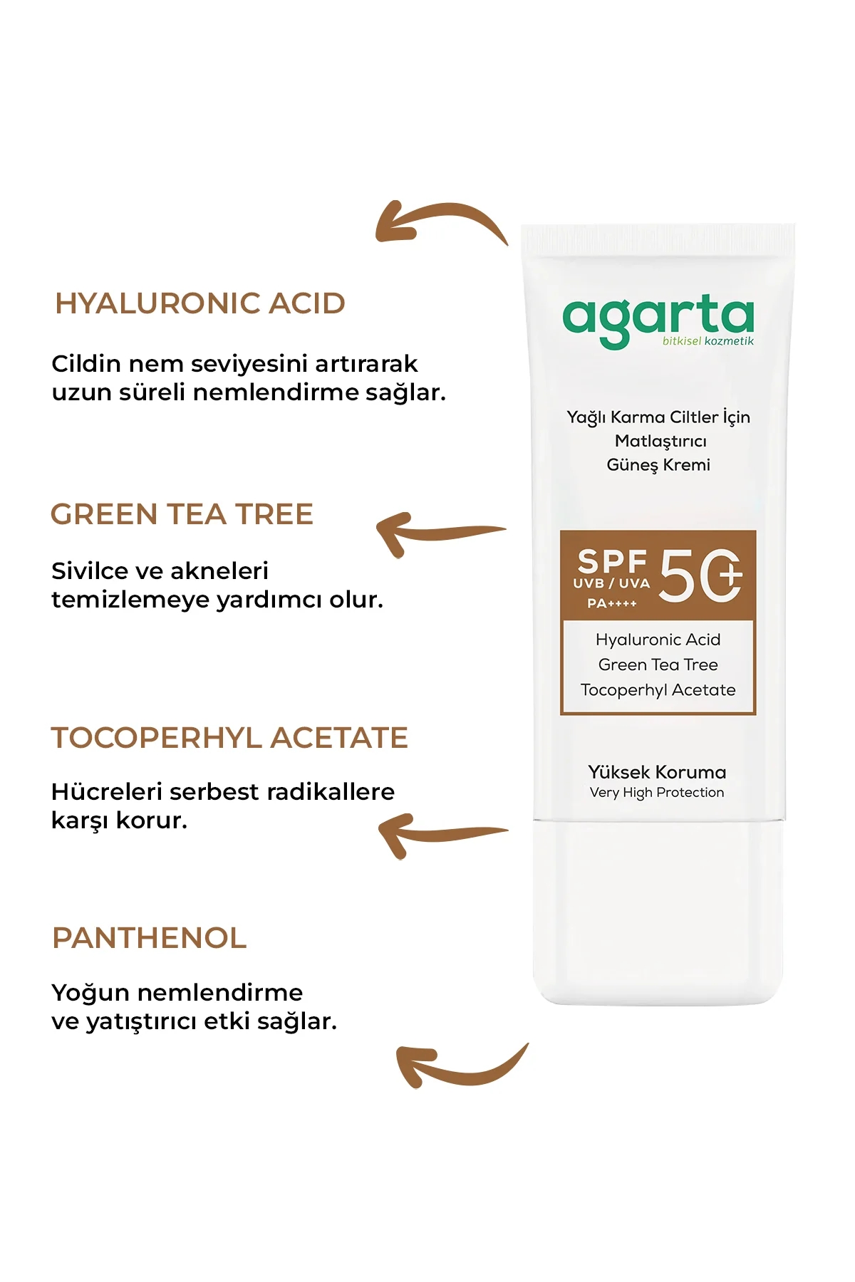 AGARTA Yağlı Karma Ciltler Matlaştırıcı 50+ SPF Güneş Kremi 50 ML