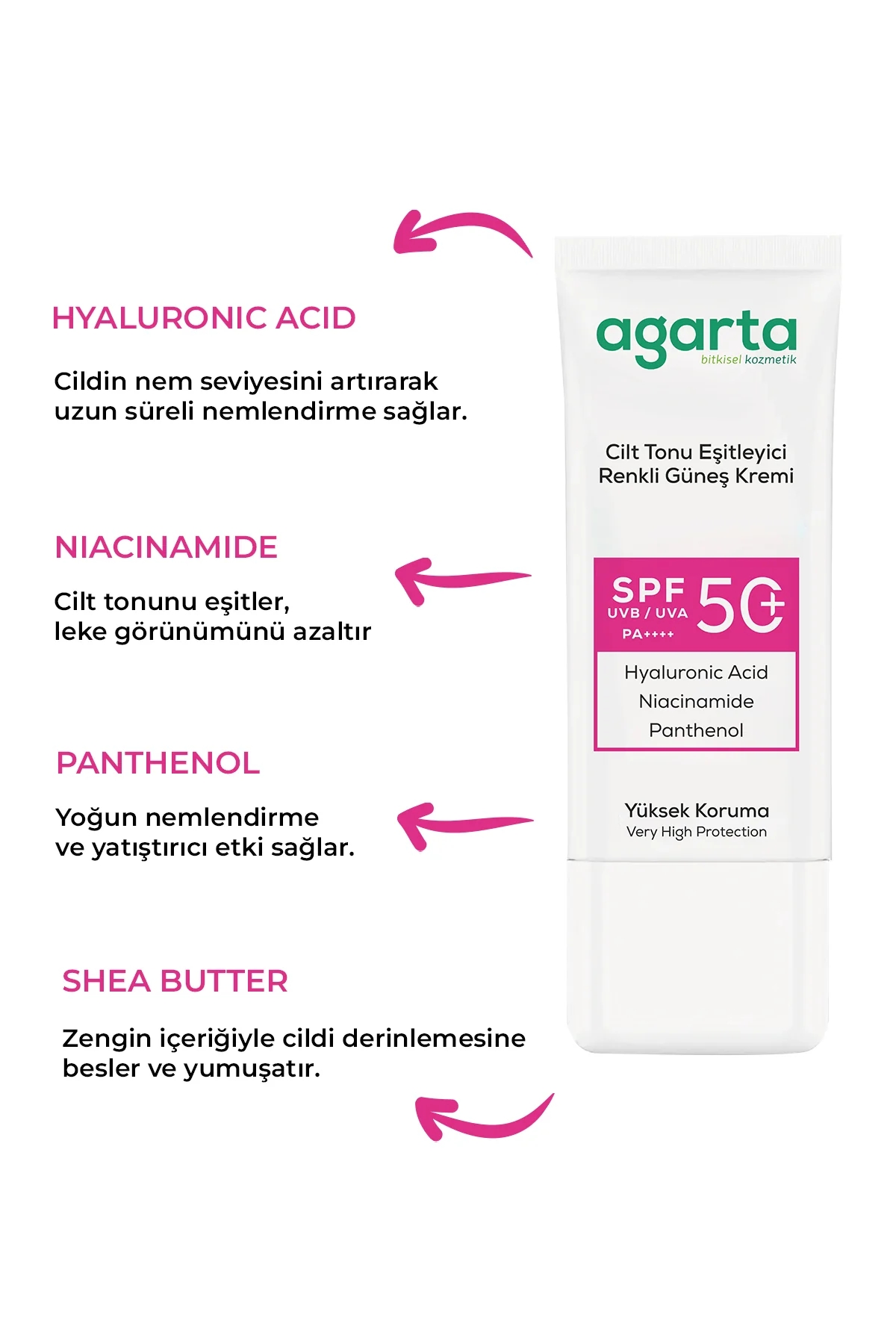 AGARTA Cilt Tonu Eşitleyici 50+ SPF Renkli Güneş Kremi 50 ML