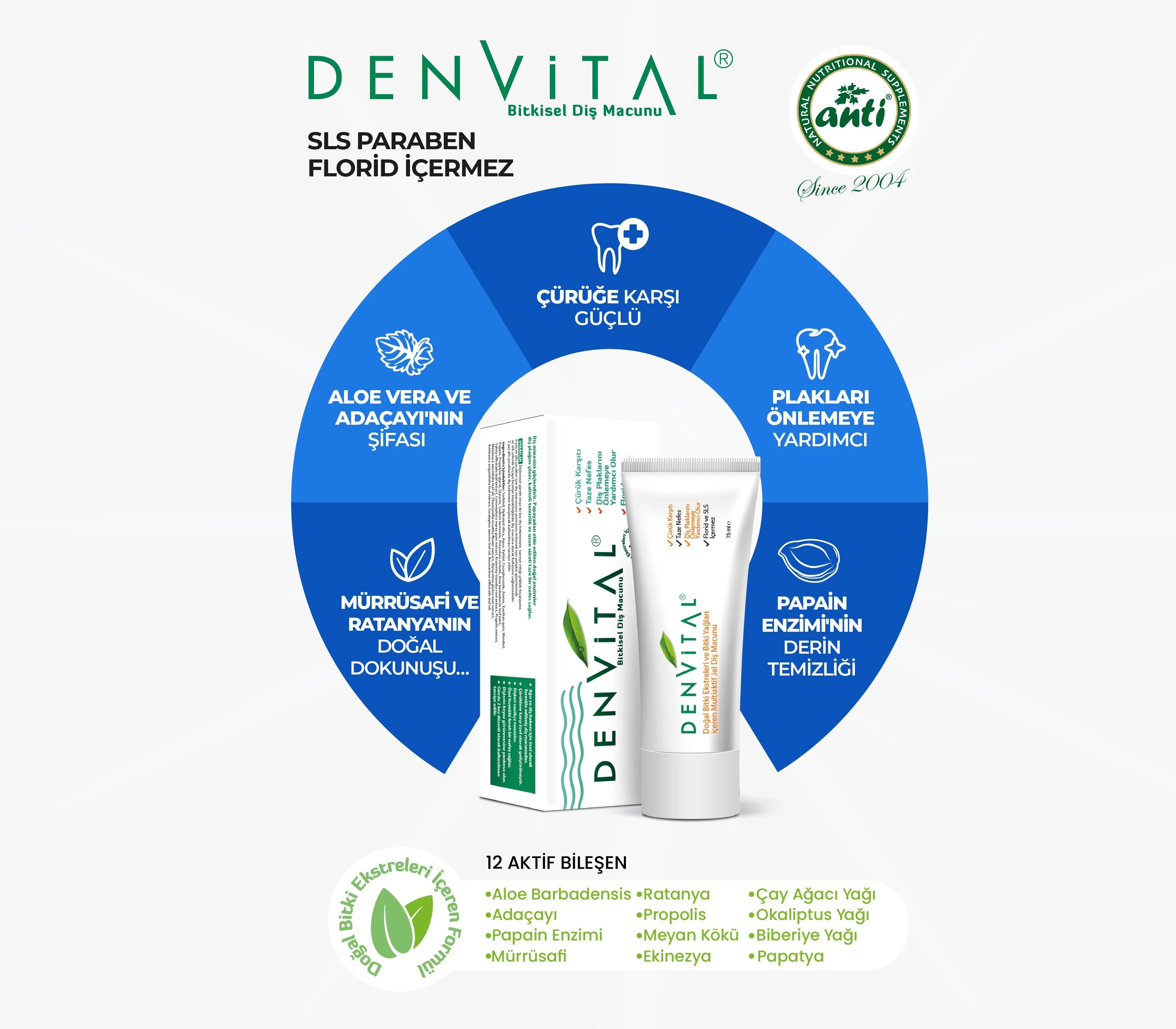 ANTİ Denvital 12 Bileşenli Bitkisel Diş Macunu 75 ML