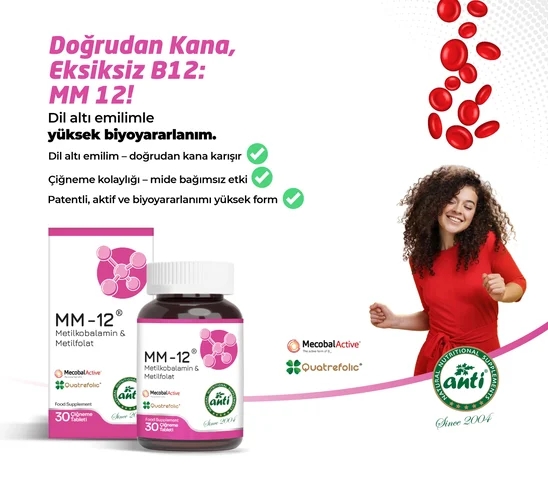 ANTİ MM-12 (B12 Vitamini & Metilfolat) 30 Çiğneme Tablet