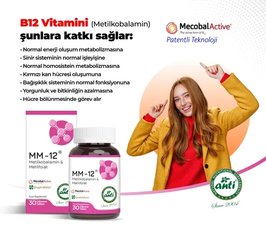 ANTİ MM-12 (B12 Vitamini & Metilfolat) 30 Çiğneme Tablet