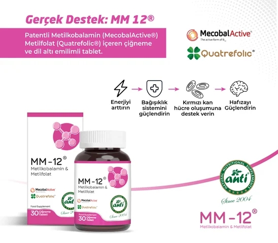 ANTİ MM-12 (B12 Vitamini & Metilfolat) 30 Çiğneme Tablet
