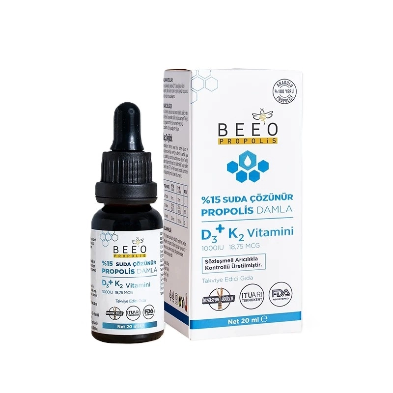 BEEO D3+K2 Vitaminli Propolis Suda Çözünebilir Damla 20 ML