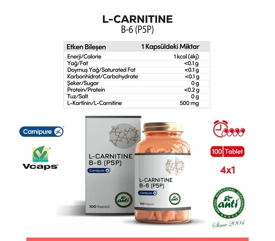 ANTİ L-Carnitine & B6 Vitamini Vcaps 100 Kapsül 