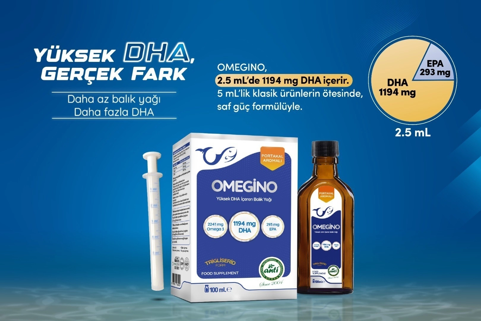 ANTİ Omegino Yüksek DHA Trigliserid Form Portakal Aromalı Omega-3 Balık Yağı 100 ML