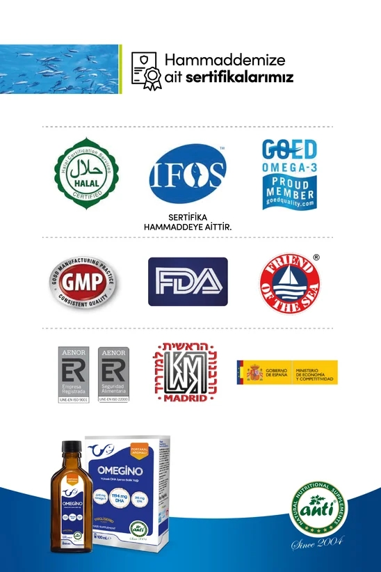 ANTİ Omegino Yüksek DHA Trigliserid Form Portakal Aromalı Omega-3 Balık Yağı 100 ML