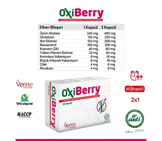 ANTİ Oxi Berry L-Glutatyon Resveratrol Koenzim Q10 Vcaps 60 Kapsül 