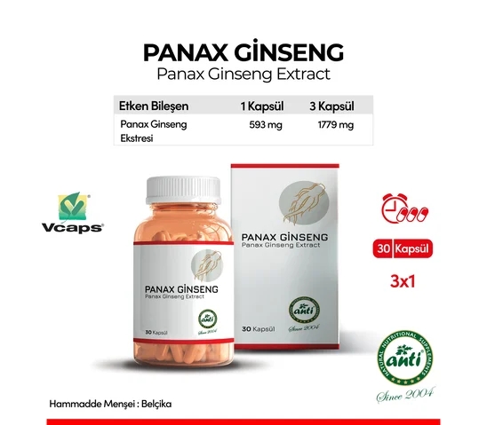 ANTİ Panax Ginseng Ekstraktı Vcaps 30 Kapsül