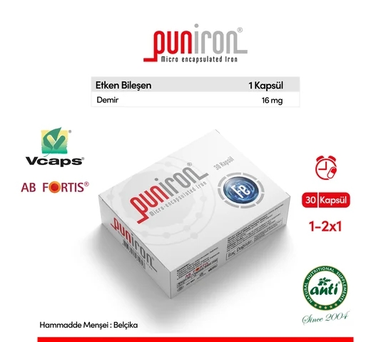 ANTİ Puniron Mikroenkapsüle Demir Takviyesi Vcaps 30 Kapsül