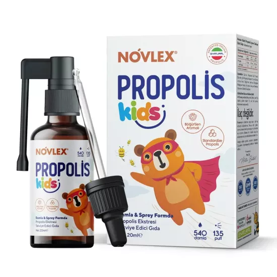 NOVLEX Böğürtlen Aromalı Sıvı Propolis Kids (Alkolsüz) Sprey & Damla 20 ML